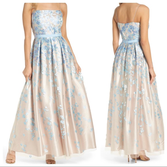 eliza j pleated lace ball gown